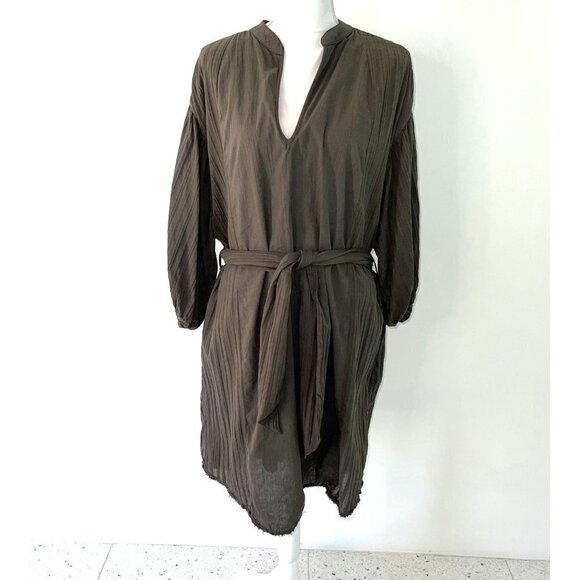 Pharaoh Collection Dress Womens Size 1 Japanese Cotton V Neck Green Made In USA - Picture 2 of 12